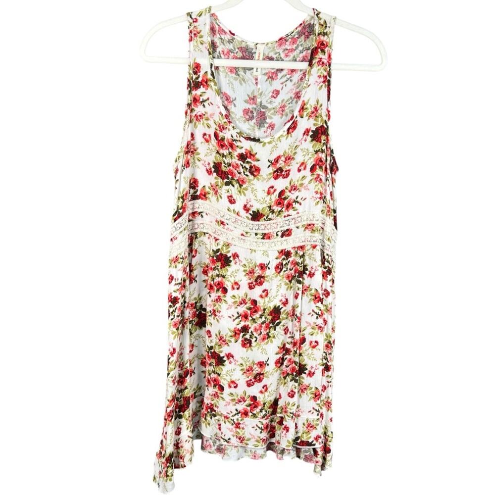 orange creek Sleeveless Country Floral Print Mini Dress Size large Cream and Red